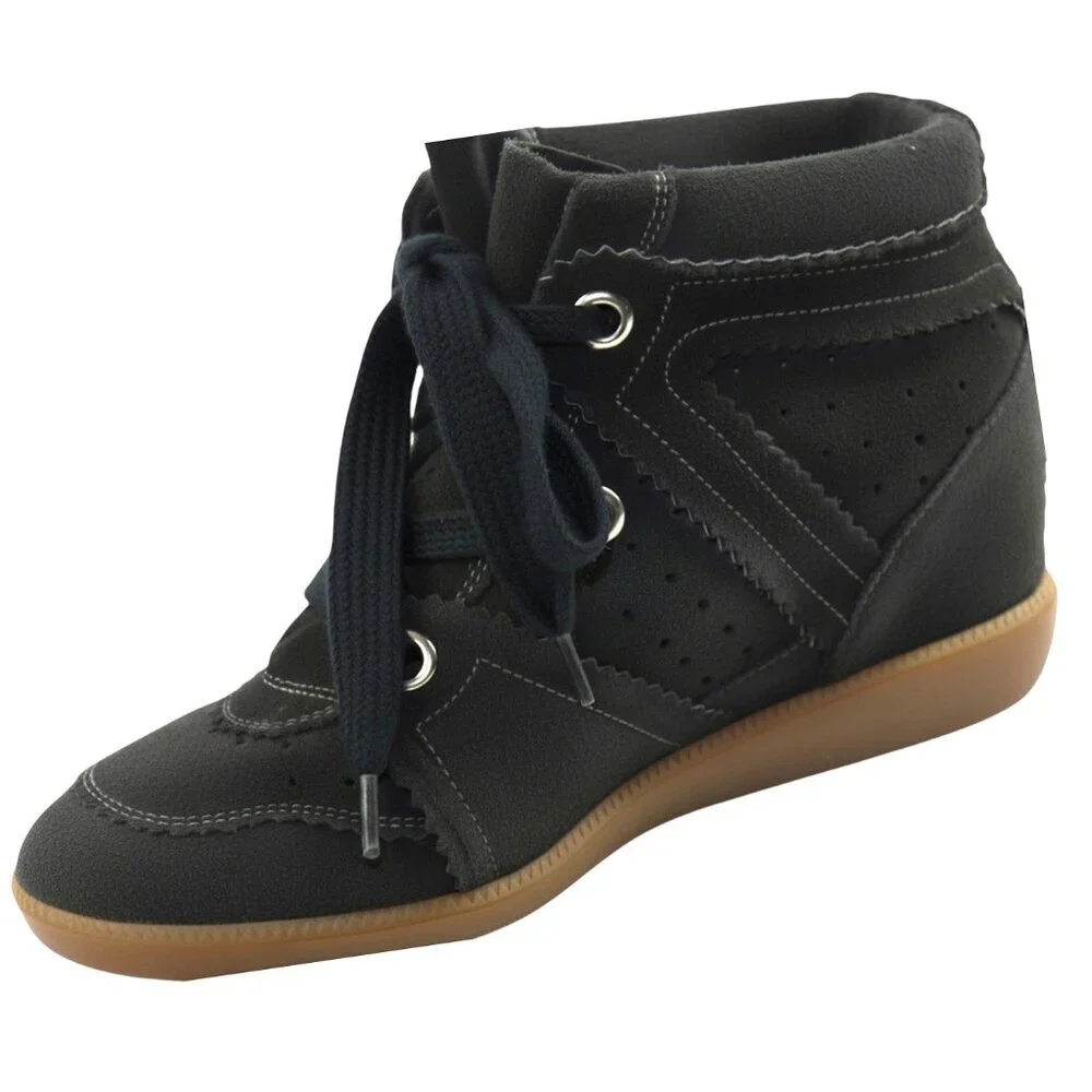 Isabel Marant Bobby Black Suede Lace Up High Top Wedge Sneakers Size 36 (US 6)
